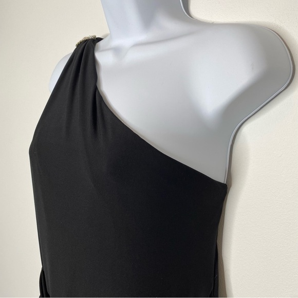 Betsy & Adam One Shoulder Ruffle Front Evening Gown - Picture 4 of 14